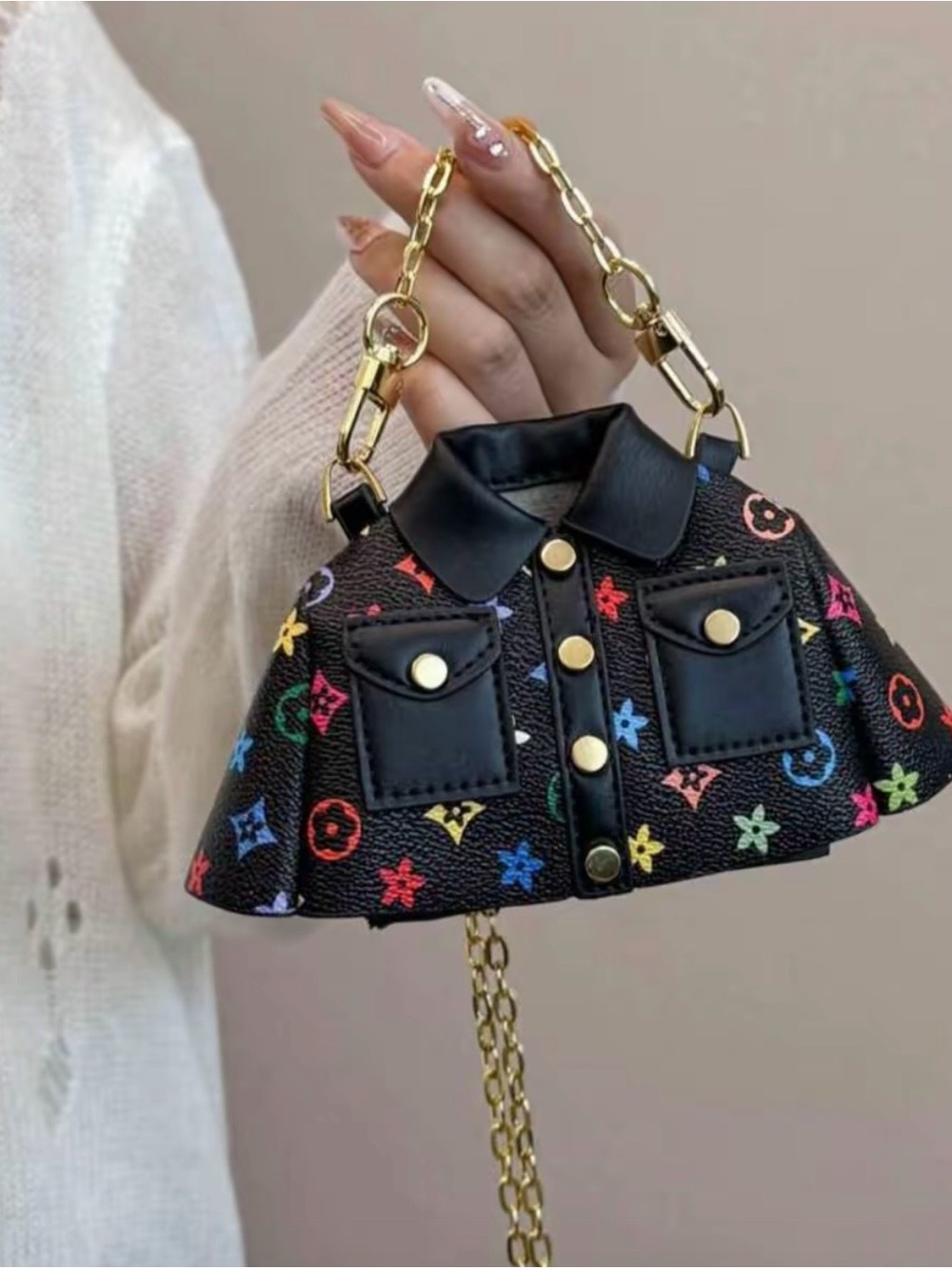 Black Multicolor Floral Monogram Crossbody Bag - Designer Style